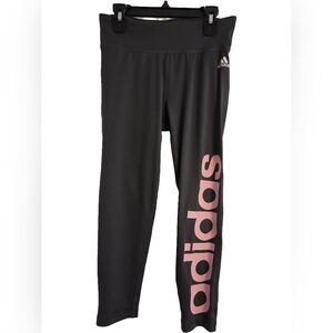 ADIDAS 3/4 LENGTH GREY CLIMALITE LEGGINGS W/PINK WRITING WOMENS sz S PRELOVED
